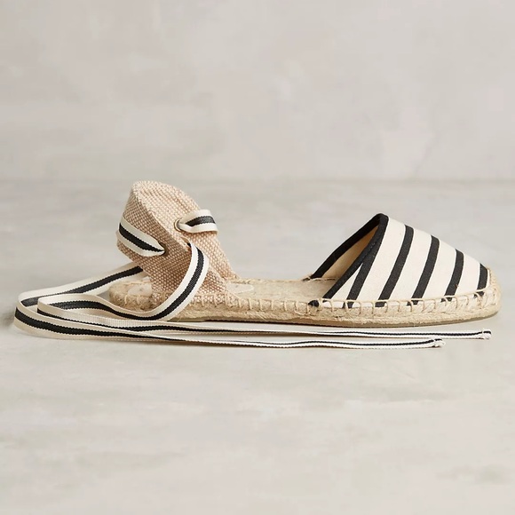 Anthropologie x Soludos D'Orsay Espadrilles in Black/Natural Stripe NWOT - Picture 2 of 9